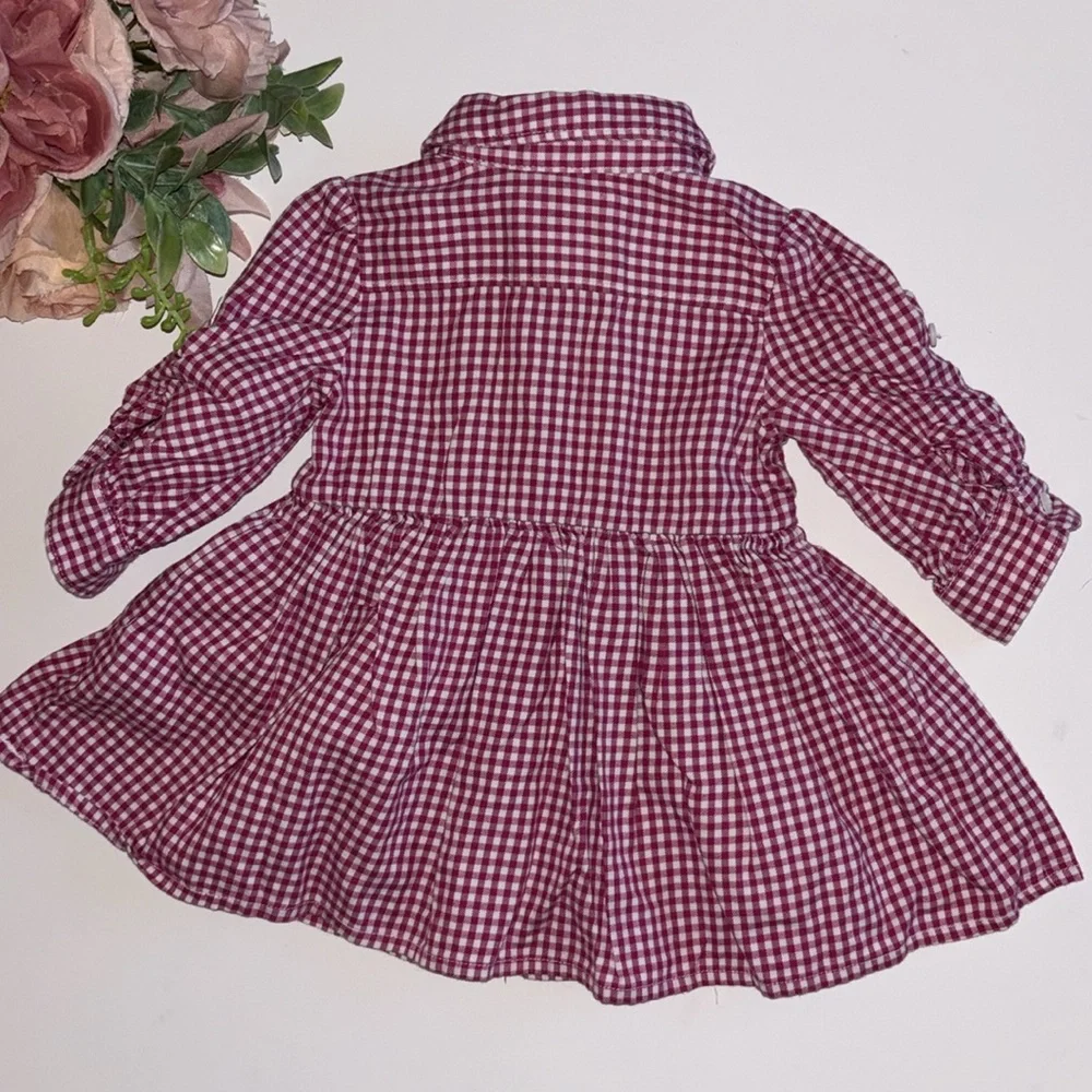 Pink and white Gingham Ralph Lauren Dress 3M Roll Sleeve Ruffle Neck Pink